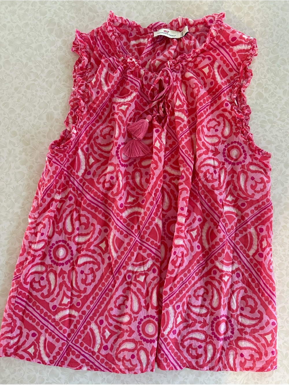 Vineyard Vines Pink & Hot Pink Tassel Tie Sleeveless Top